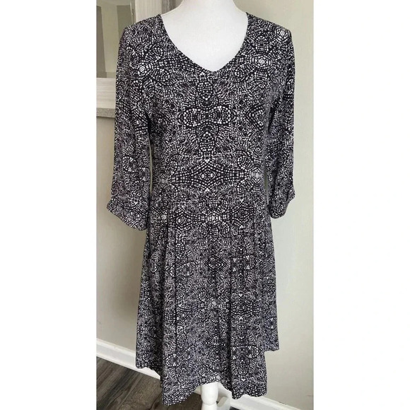 Garnet Hill Dress Long Sleeve Black Gray Size 4 - Picture 1 of 5